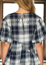 Balloon Sleeve Cotton Blouse in Check - autark
