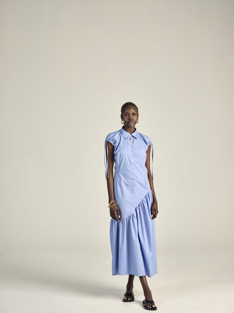 autark Blue Cotton Asymmetric Shirt Dress autark Blue Cotton Asymmetric Shirt Dress